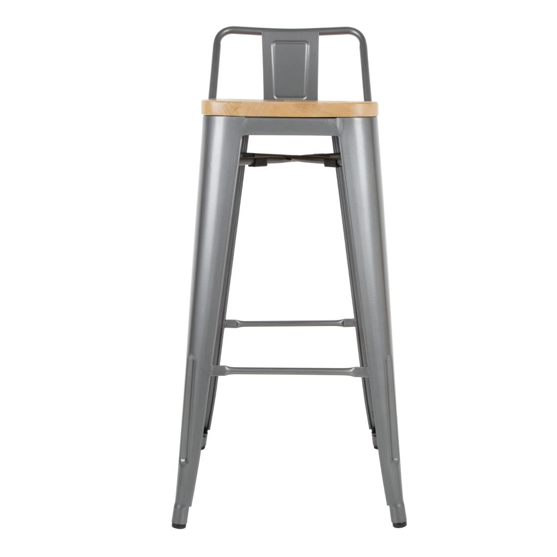 Bolero Bistro Backrest High Stools with Wooden Seat Gun Metal (4 Pack)