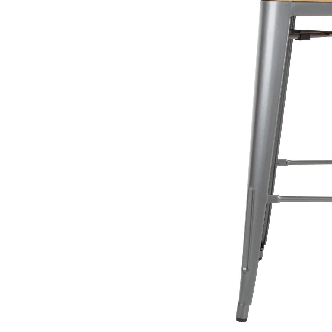 Bolero Bistro Backrest High Stools with Wooden Seat Gun Metal (4 Pack)