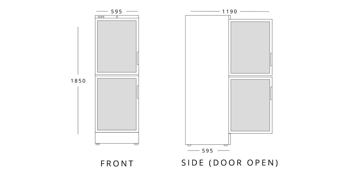 Upright 377 L Double Hinged Glass Door Refrigerator