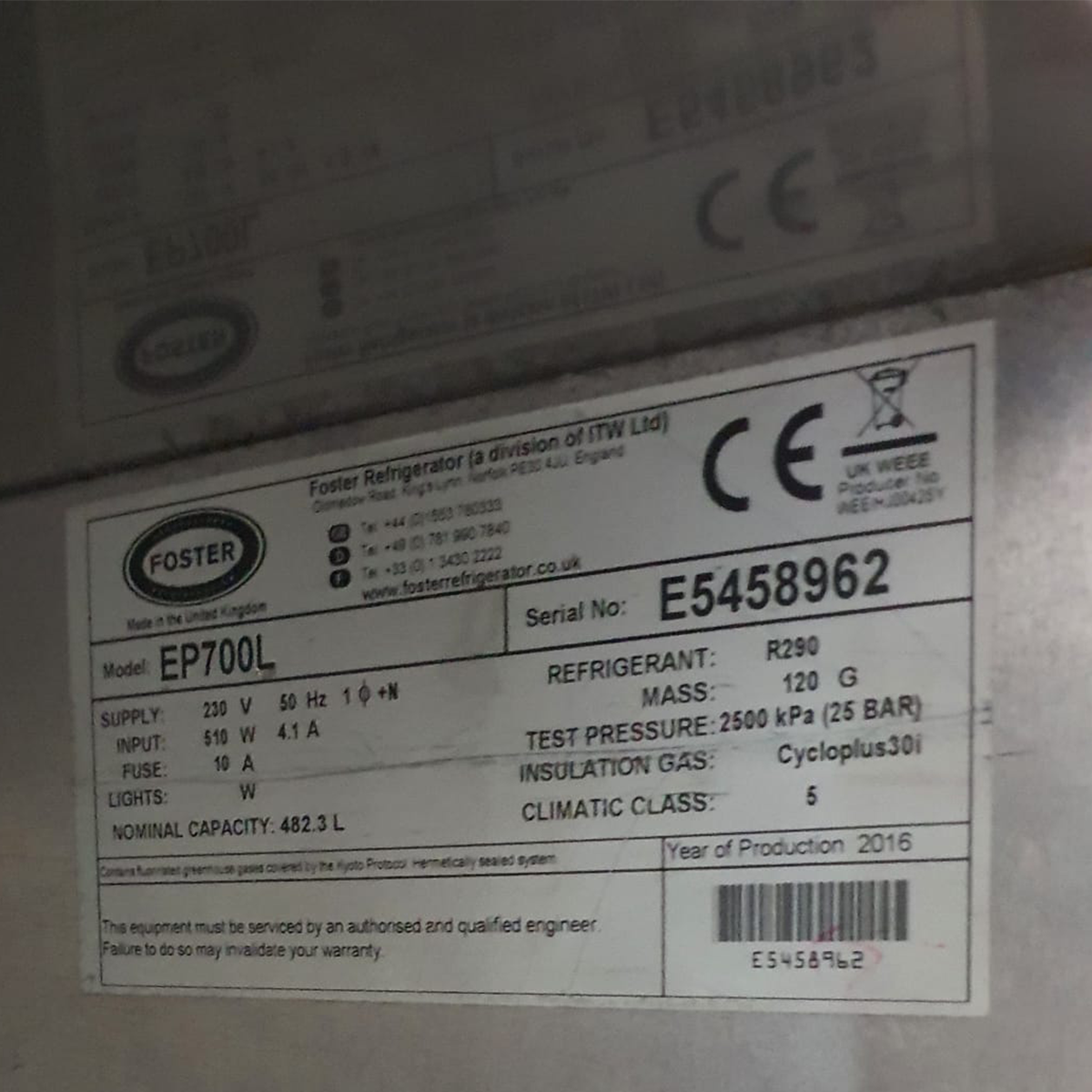 Foster G2 Freezer Single Door Upright 208Hx70Wx85D cm Refurbished