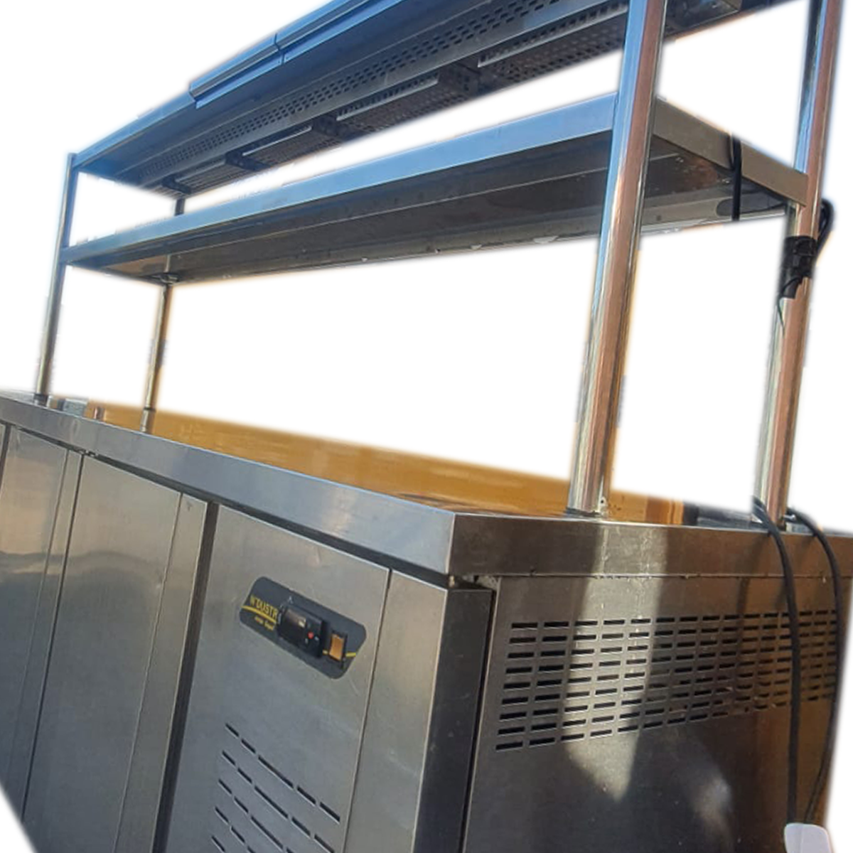 Ndustrio 3-Door Commercial Fridge with Custom Gantry Shelf – Refurbished and Fully Operational