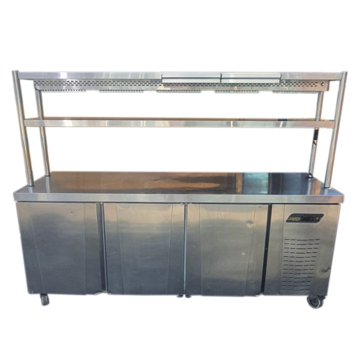 Ndustrio 3-Door Commercial Fridge with Custom Gantry Shelf – Refurbished and Fully Operational