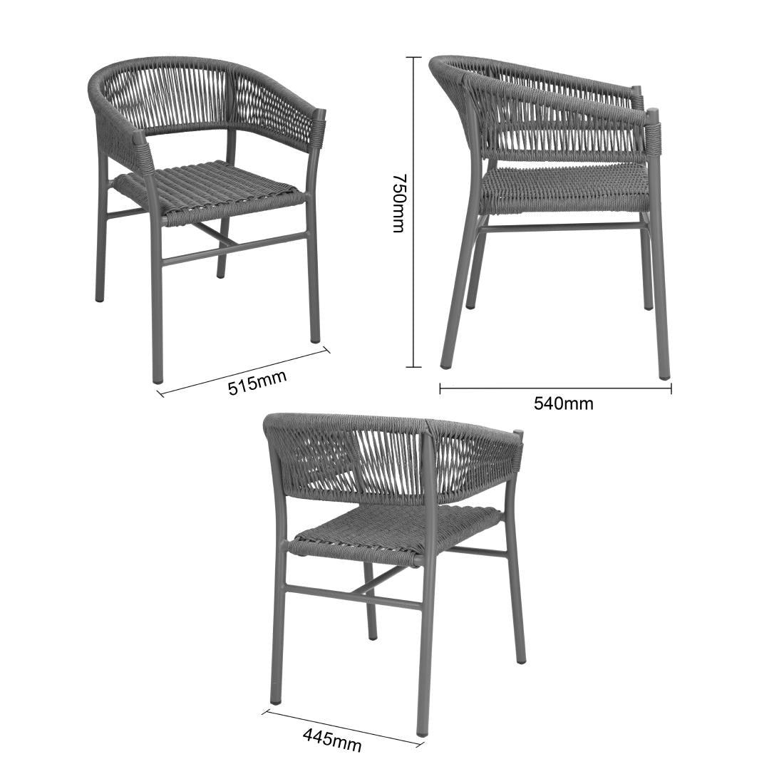 Bolero Florence Rope Twist Wicker Chairs Grey Mix (2 Pack)