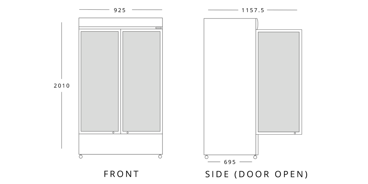 630 L Double Hinged Glass Door Display Merchandiser