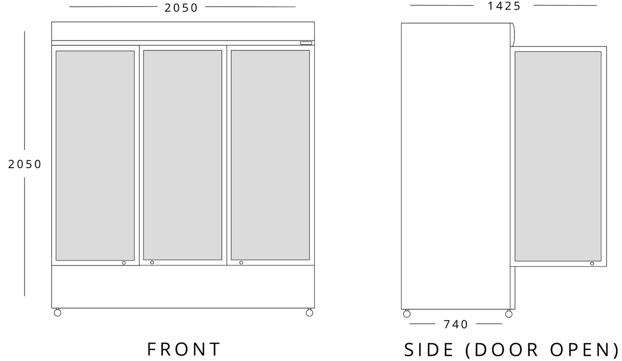 Triple Hinged Glass Door Freezer Display Merchandiser