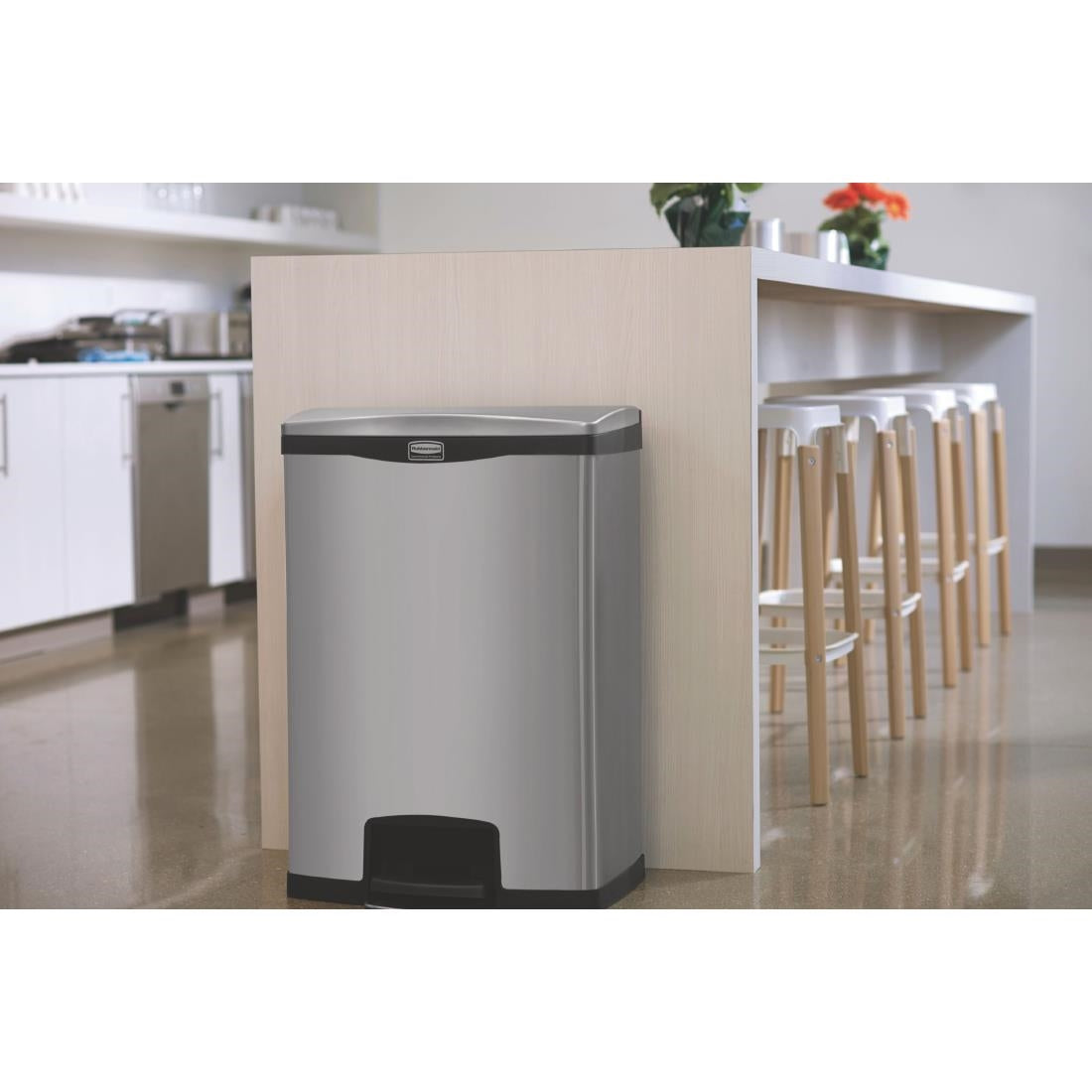 Rubbermaid Slim Jim Step-On Pedal Bin Stainless Steel 90Ltr