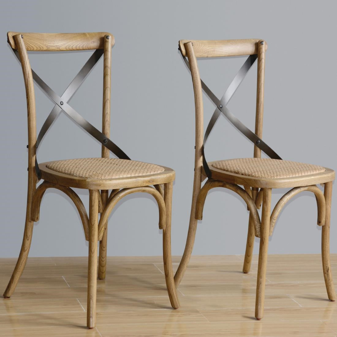 Bolero Bentwood Chairs with Metal Cross Back Natural (2 Pack)