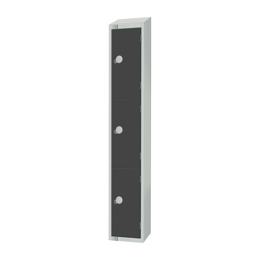 Elite Three Door Coin Return Locker with Sloping Top Graphite Grey
