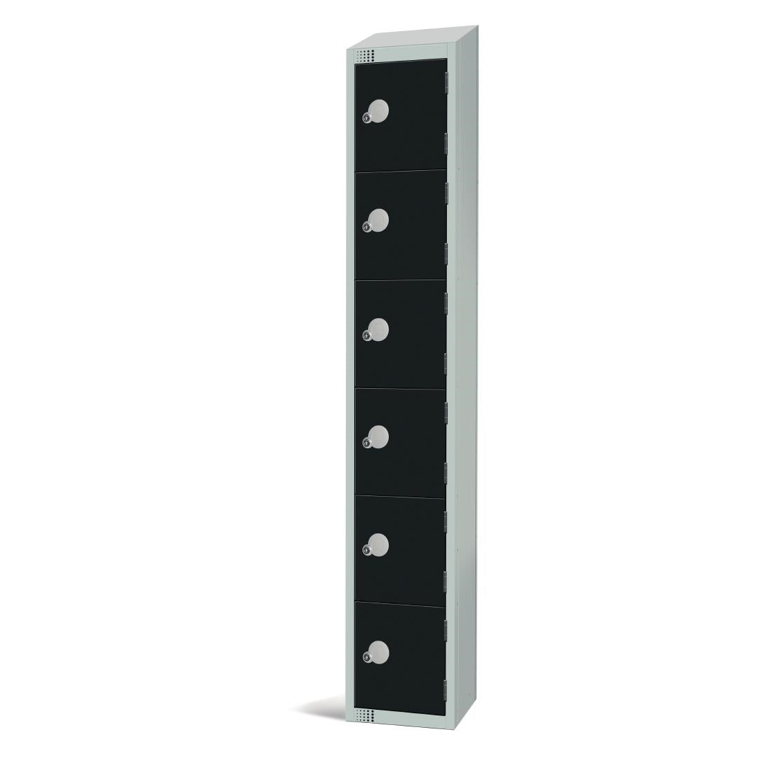 Elite Six Door Coin Return Locker with Sloping Top Black