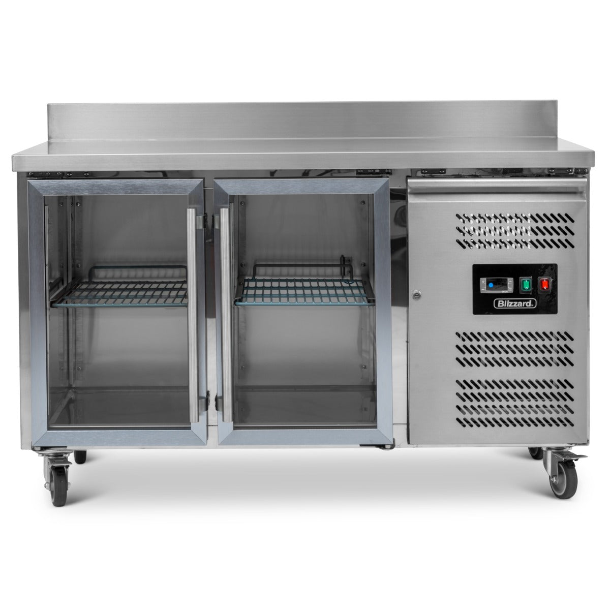 Triple Hinged Glass Door Counter Refrigerator With Upstand