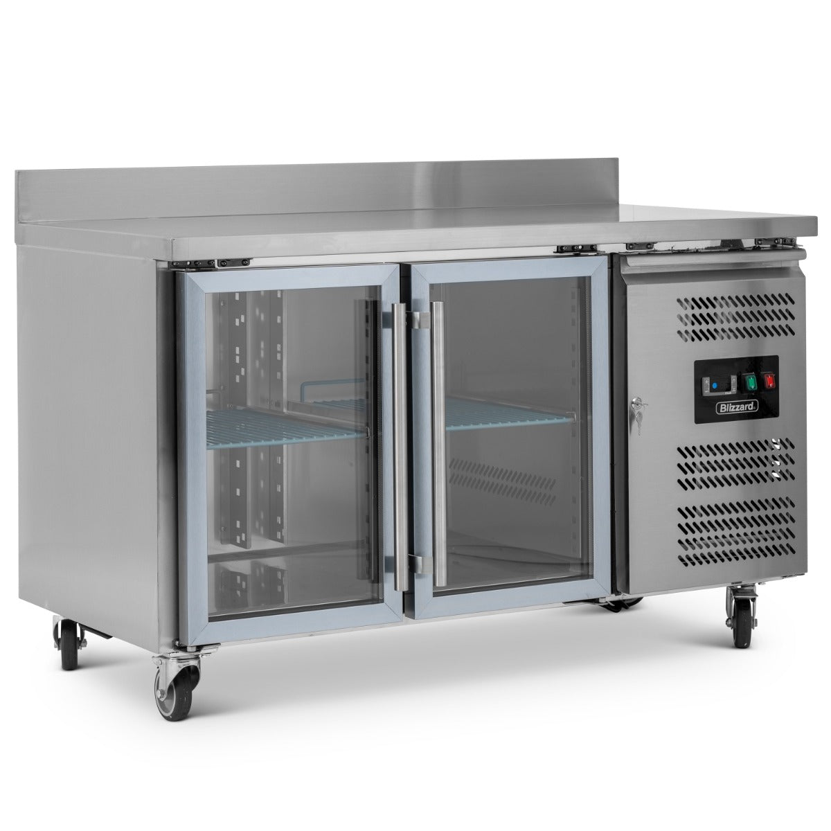 Triple Hinged Glass Door Counter Refrigerator With Upstand