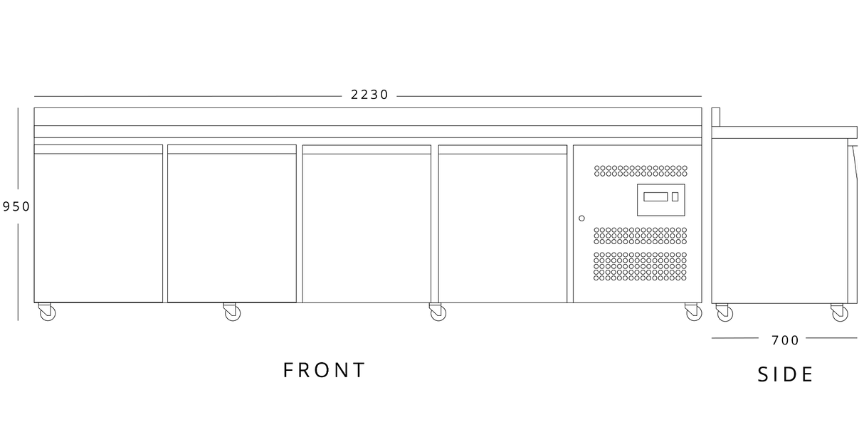 Four Hinged Door Counter Freezer With Upstand