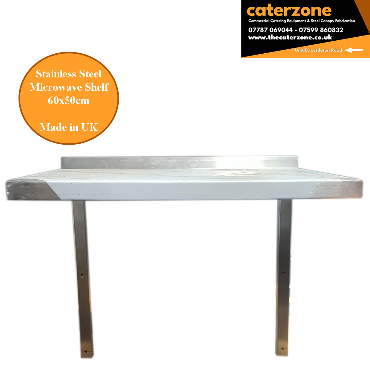 Commercial Heavy Duty Microwave Wall Shelf Stainless steel 600x500mm Made in UK