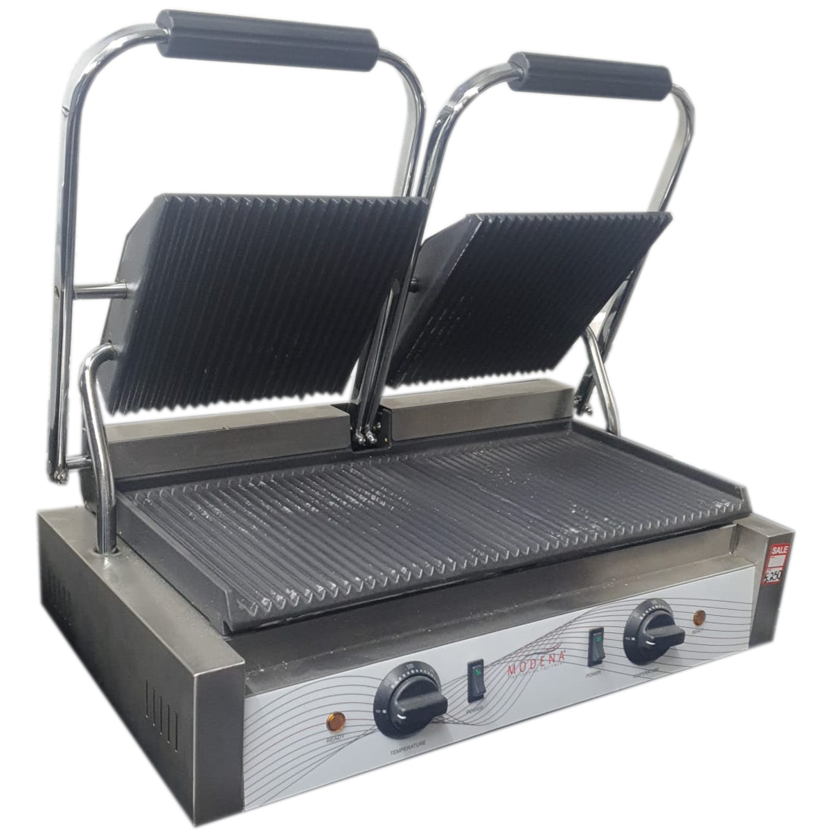 Commercial Panini Grill | Twin Contact Grill | Ribbed Plates 57x30x21cm - Refurbished