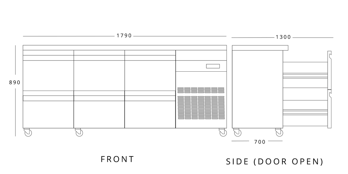 429 L Six Drawer Gastronorm Counter Refrigerator