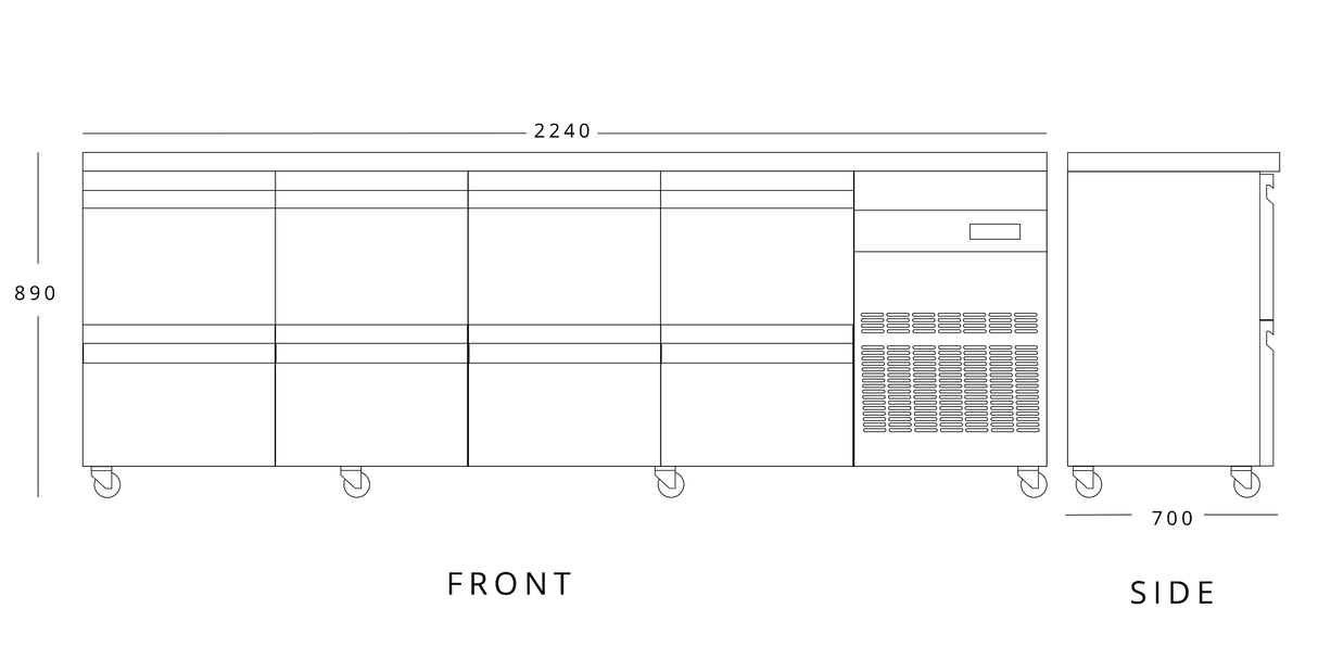 583 L Eight Drawer Gastronorm Counter Refrigerator