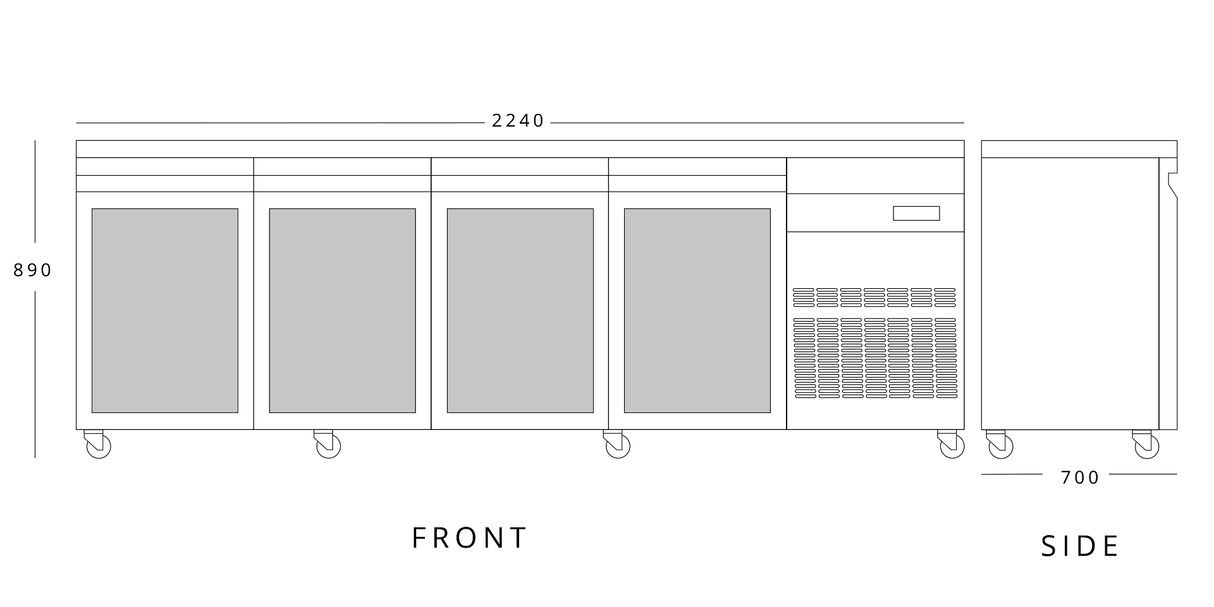 583 L Four Hinged Glass Door Gastronorm Counter Refrigerator
