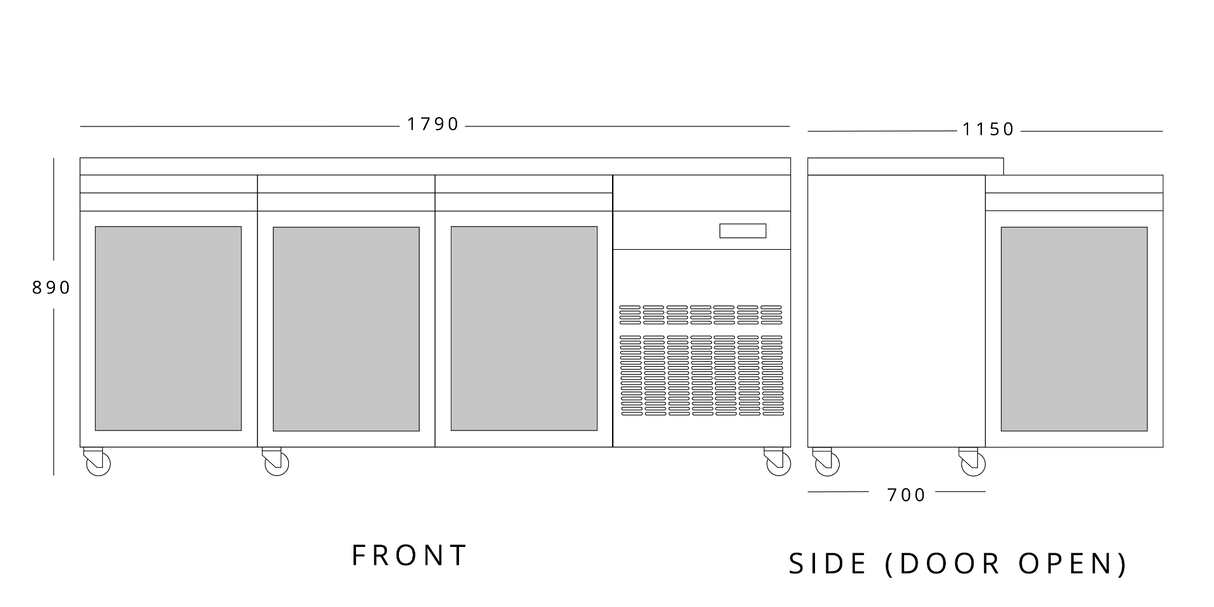 429 L Triple Hinged Glass Door Gastronorm Counter Refrigerator