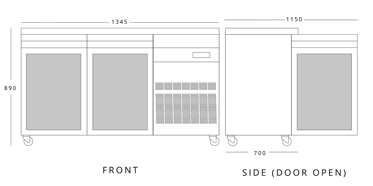 274 L Double Hinged Glass Door Gastronorm Counter Refrigerator