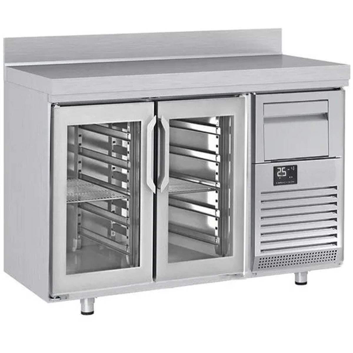 Double Glass Door Tall Back Bar Refrigerated Counter With Upstand