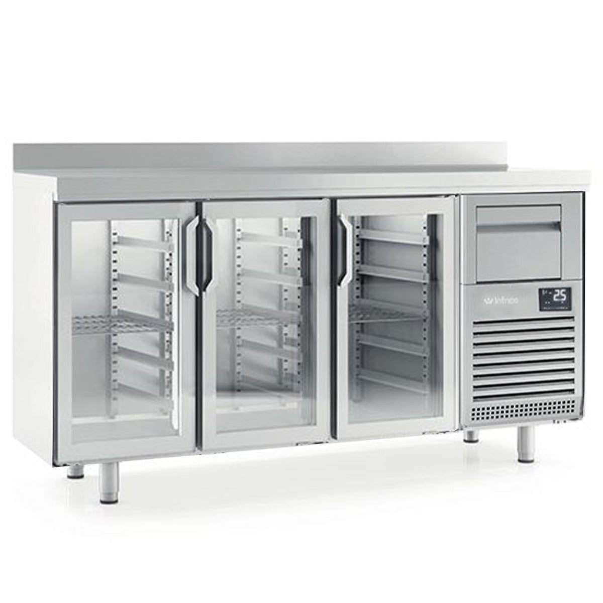 Triple Glass Door Tall Back Bar Refrigerated Counter With Upstand