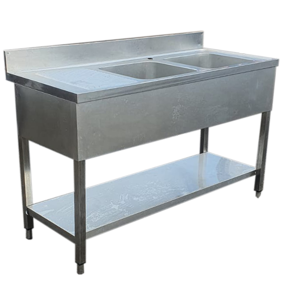 Commercial Double Bowl sink with Left Hand Drainer 140x60cm - Used