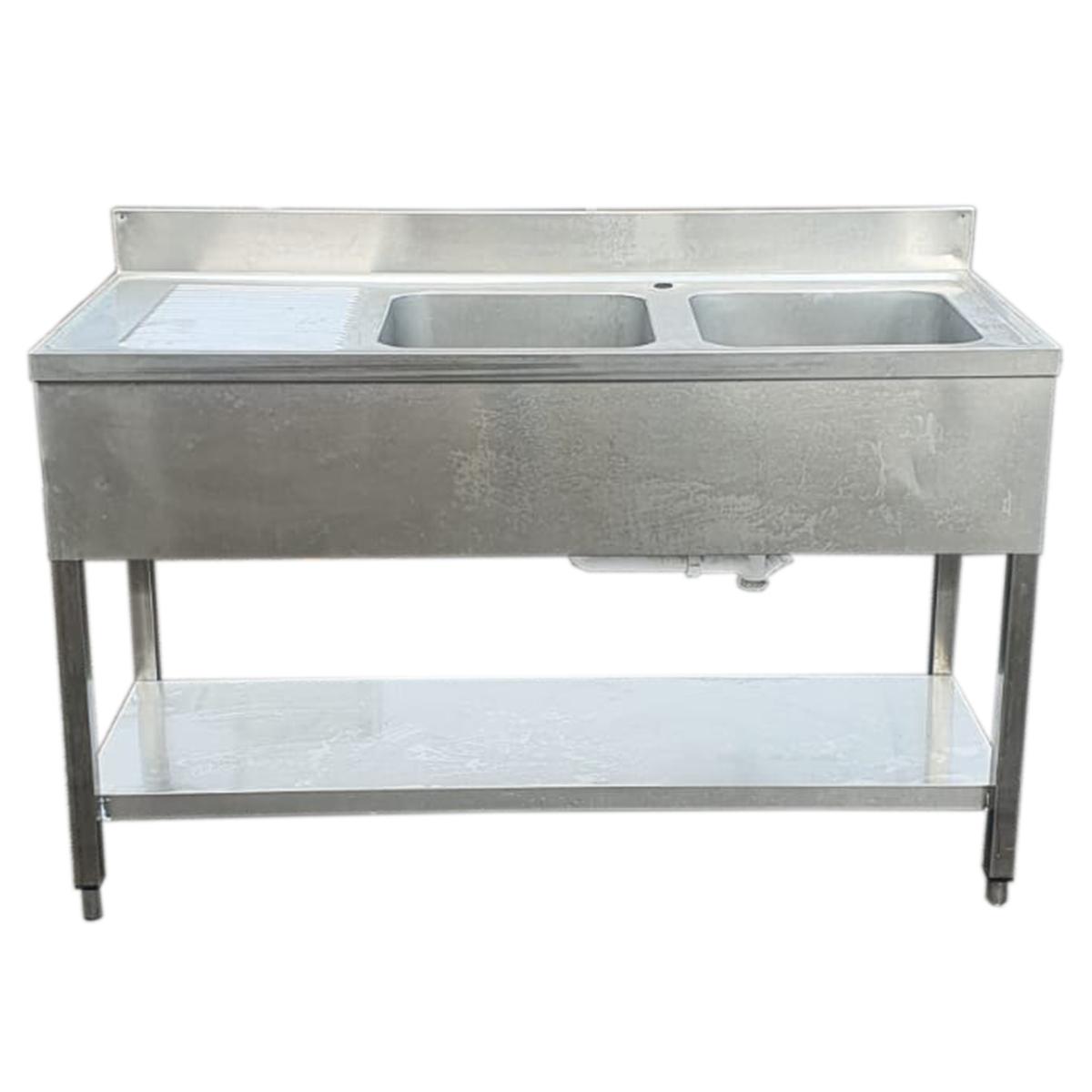 Commercial Double Bowl sink with Left Hand Drainer 140x60cm - Used