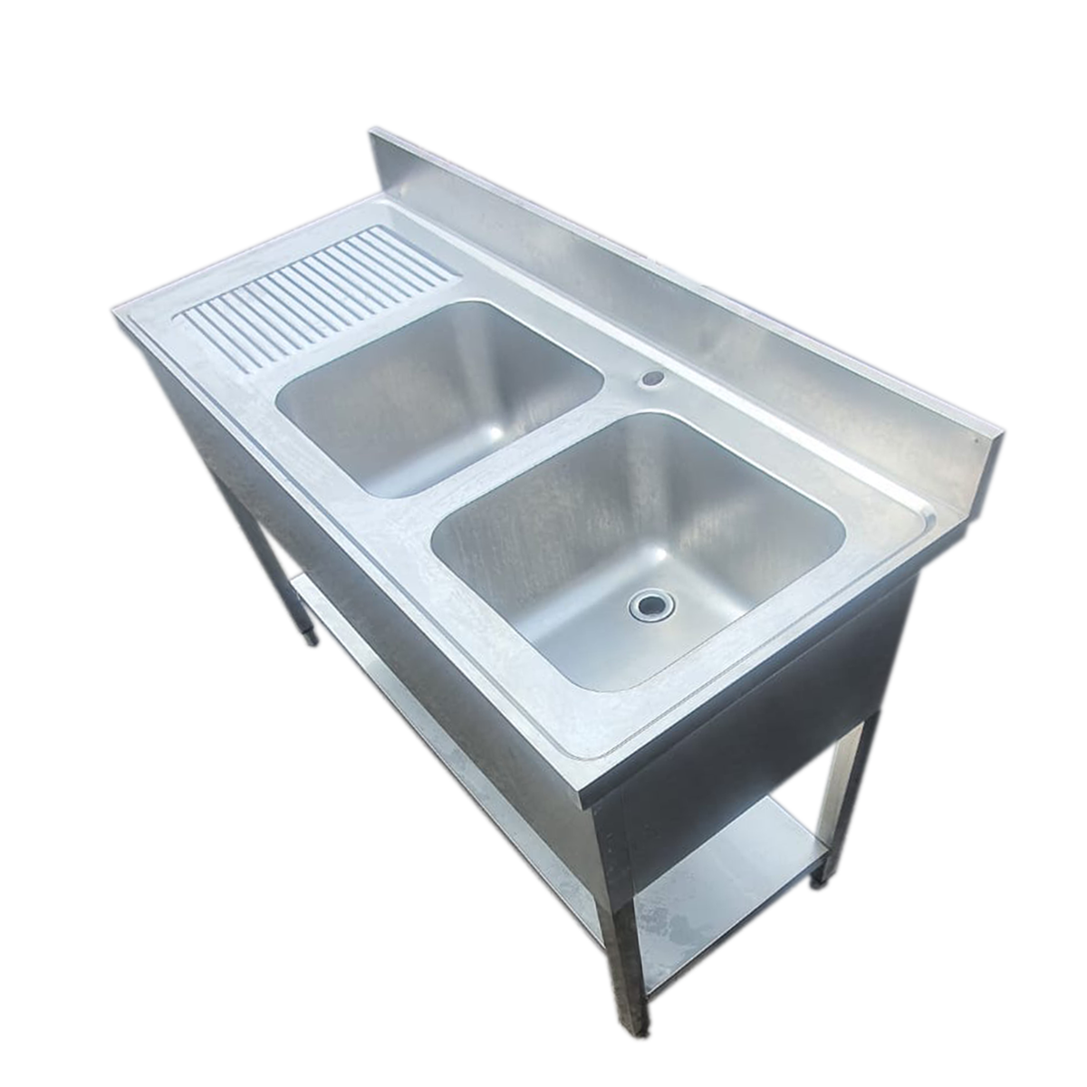 Commercial Double Bowl sink with Left Hand Drainer 140x60cm - Used