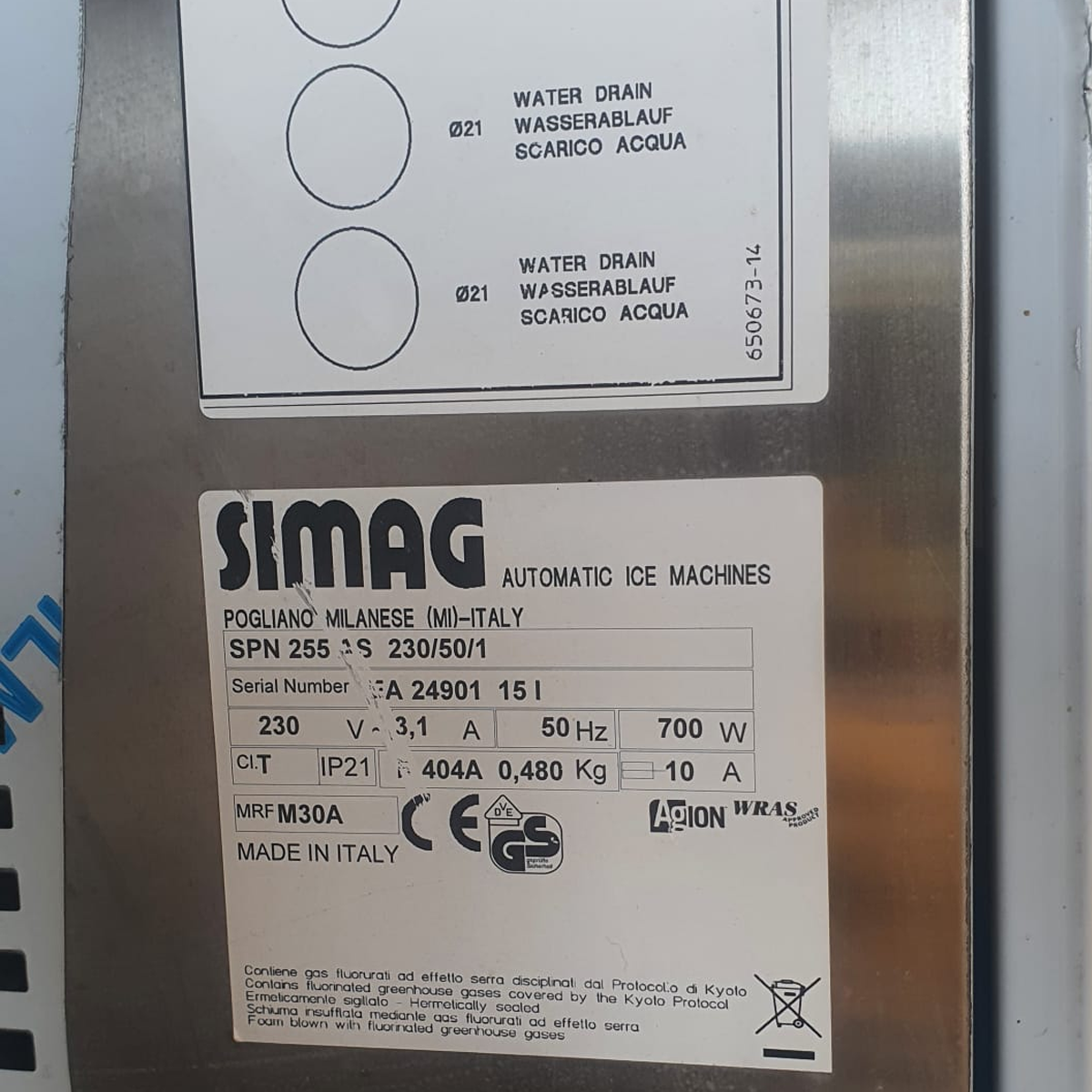 Refurbished Simag SPN 255 with R190 Ice Storage Bin - 243kg Storage Capacity
