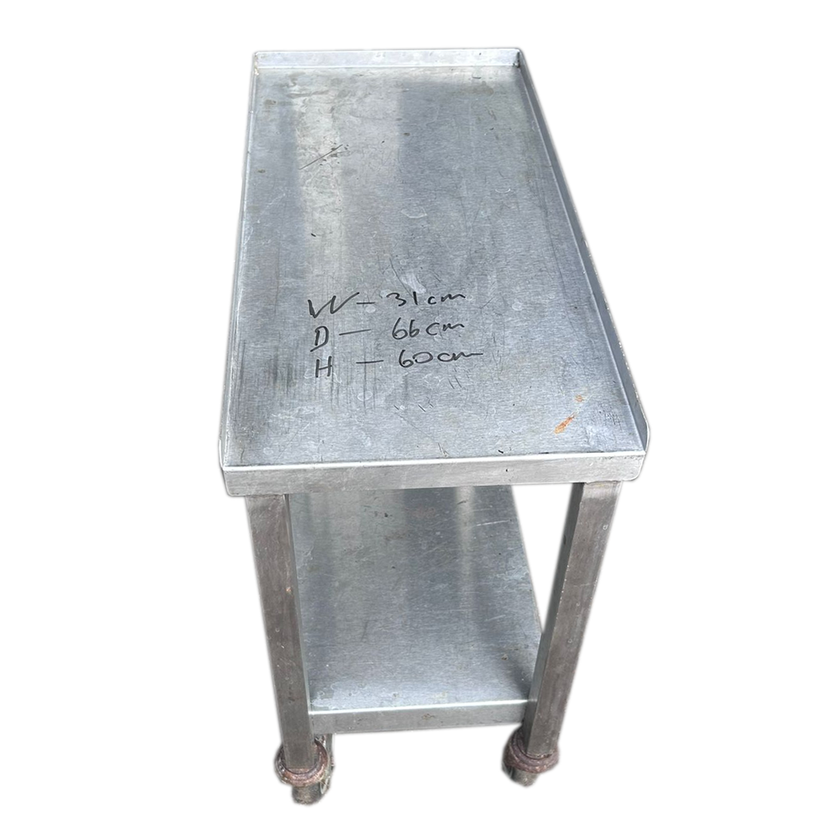 Heavy Duty Table with Shelf and Wheel 31x66x60cm - Used