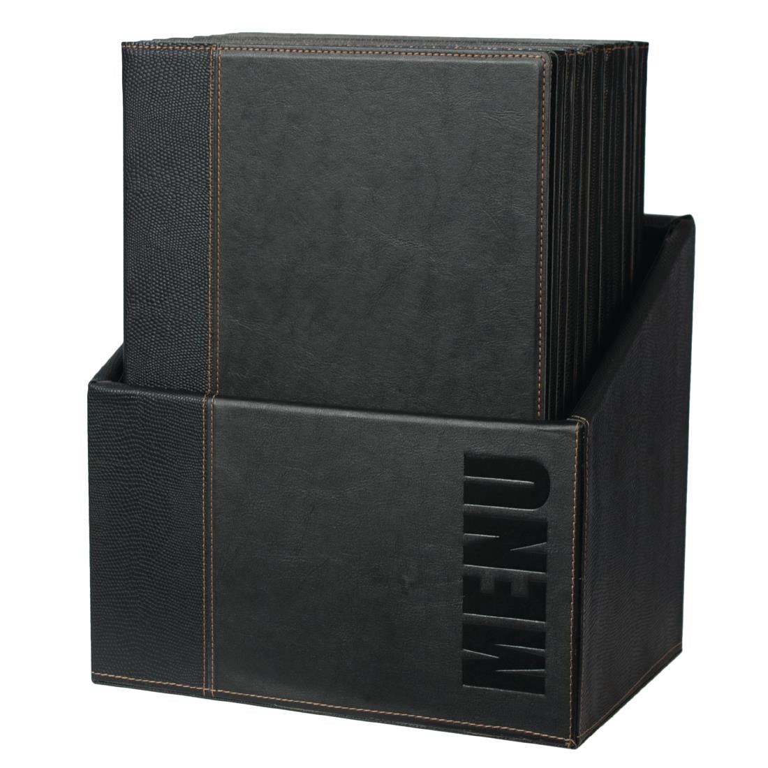 Securit Contemporary A4 Menu Covers with Wooden Storage Box Black