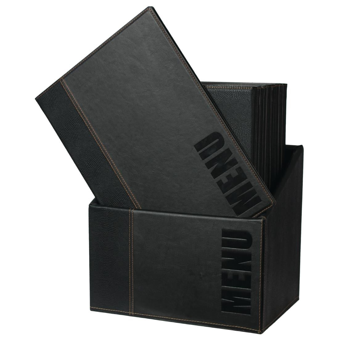 Securit Contemporary A4 Menu Covers with Wooden Storage Box Black