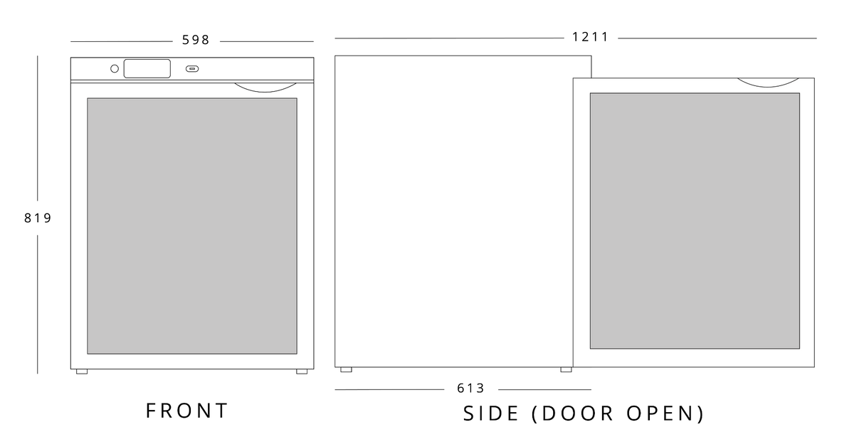 Single Hinged Glass Door Under Counter Freezer