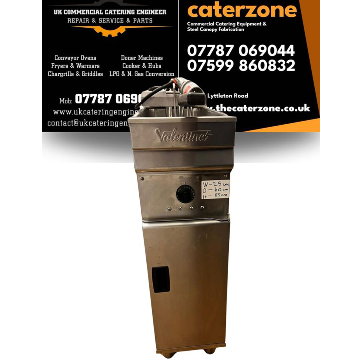 Valentine Single Tank Electric Fryer 8 Litre 3 Phase 25x60x85cm Refurbished