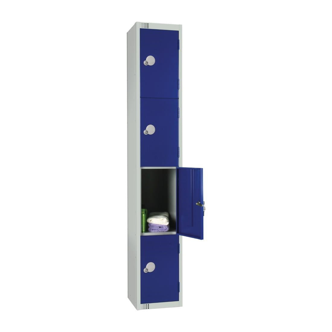 Elite Four Door Coin Return Locker with Sloping Top Blue