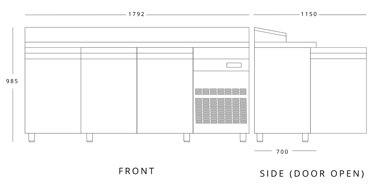 3 Dr Gn Prep Counter W/ Raised Collar
