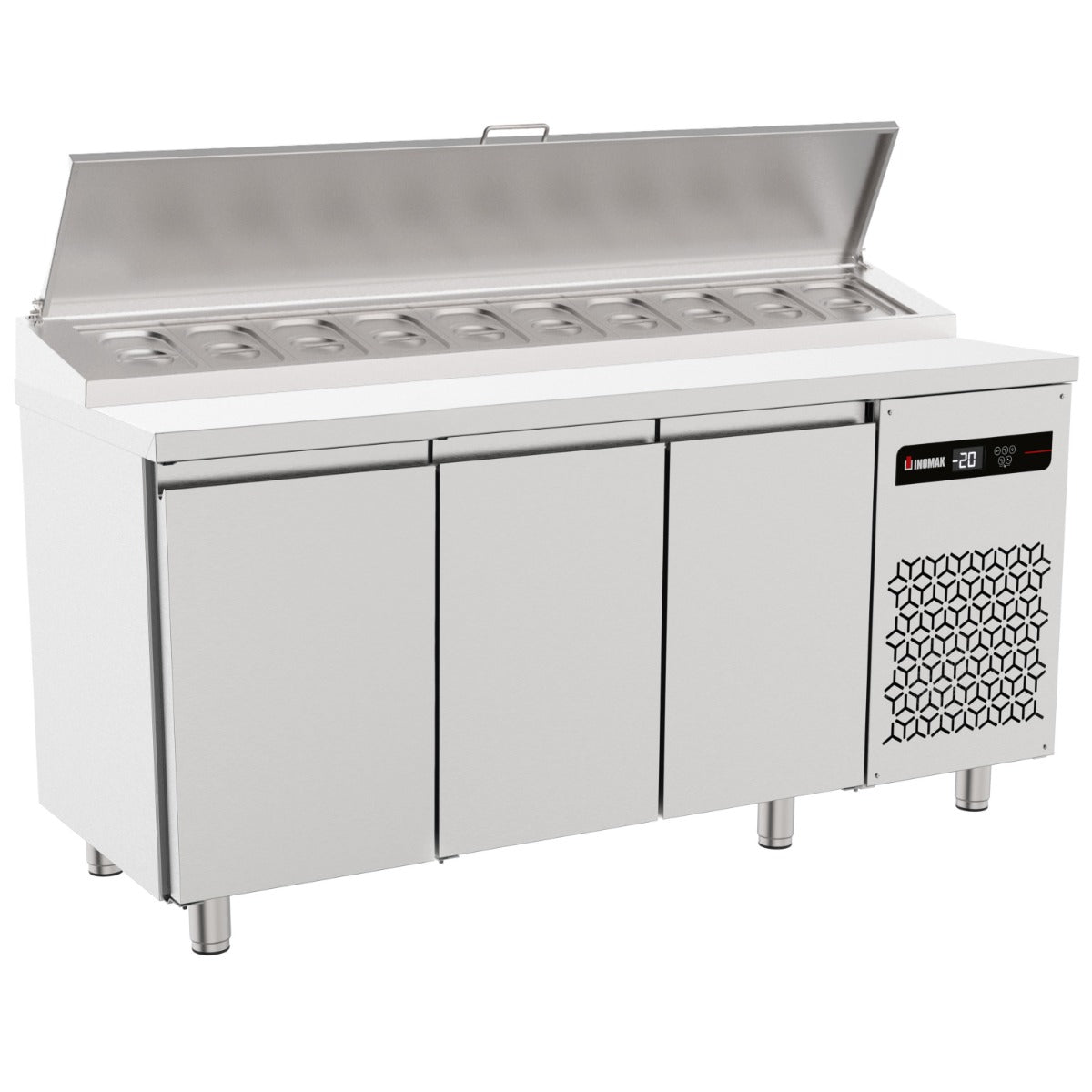 Triple Hinged Door Gastronorm Prep Counter With Raised Collar