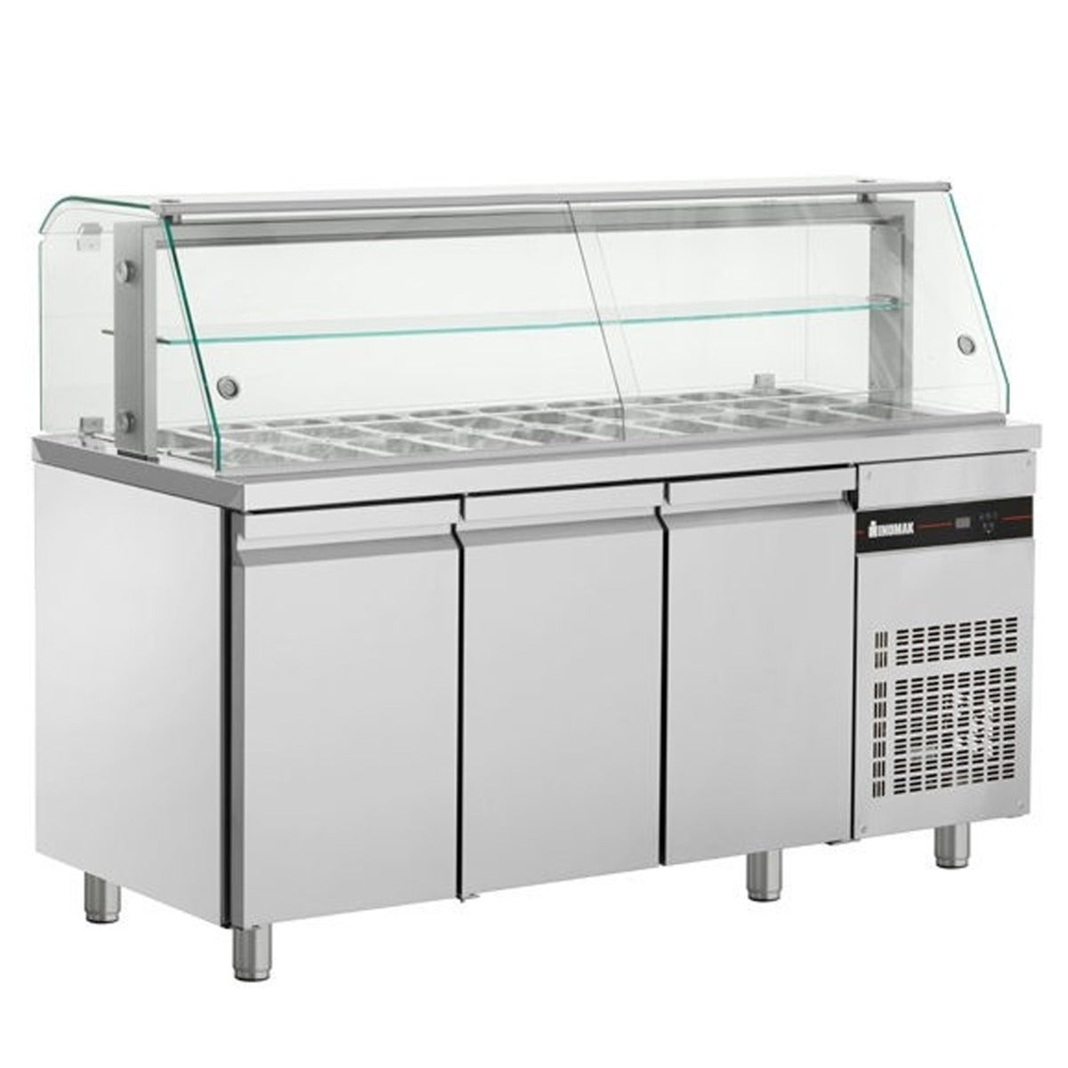 Triple Hinged Door Saladette With Display Case