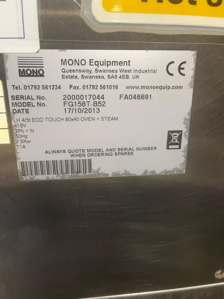 2x Mono Eco Touch Oven 2x5 Tray 3phase with Certificate Excellent Condition