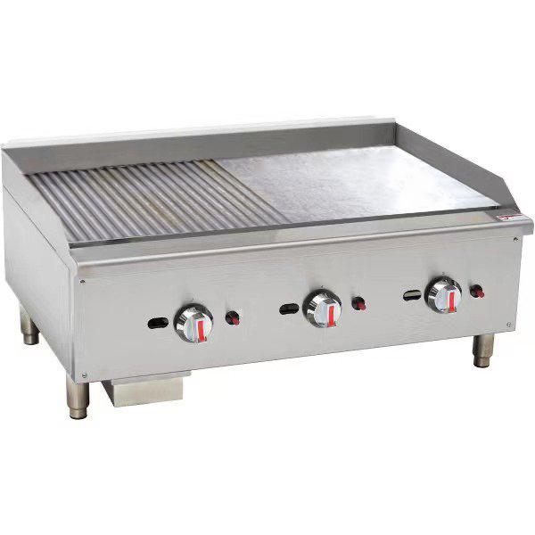 101105 - Gas Countertop Half Ribbed Griddle - Triple Control