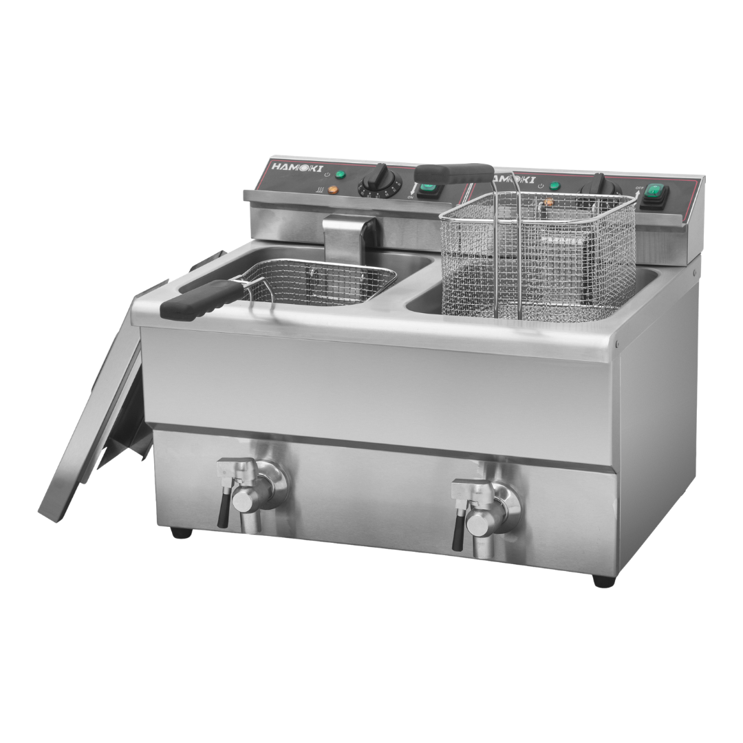 101110 - Commercial Countertop Electric Fryer - 8+8 Litre (Oil) Twin Tank with Drain Tap