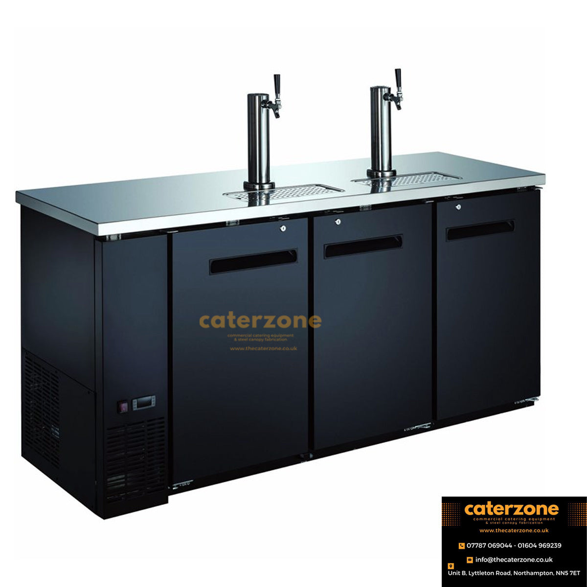 Commercial Direct Draw Beer Dispenser Triple Door Keg Cooler With Double Beer Tap- Black -B GRADE