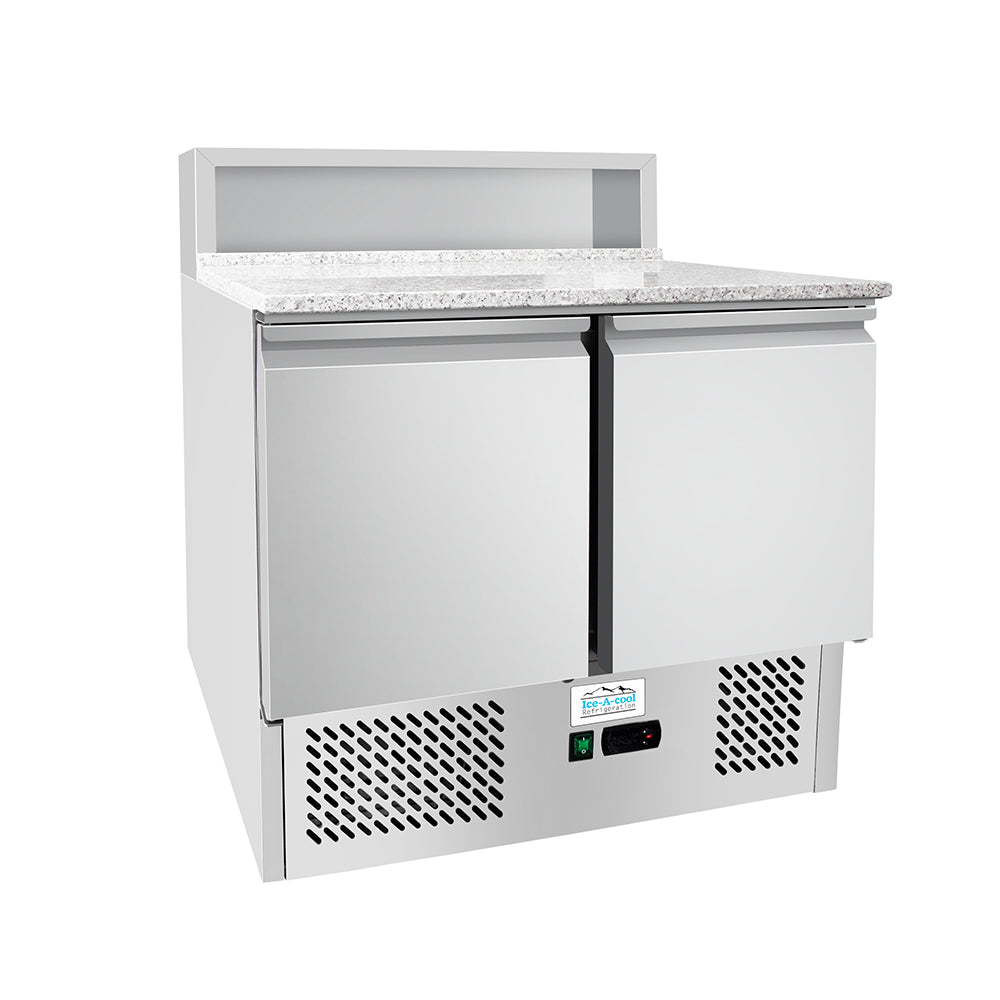 Ice-A-Cool ICE3831GR 2 Door Marble Top Saladette Prep Counter 300 Litres