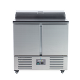 221036 - 2 Door Refrigerated Salad Prep Counter with Stainless Steel Lid and Worktop - 215L (PS200)