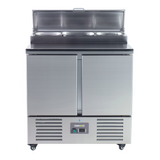 221036 - 2 Door Refrigerated Salad Prep Counter with Stainless Steel Lid and Worktop - 215L (PS200)