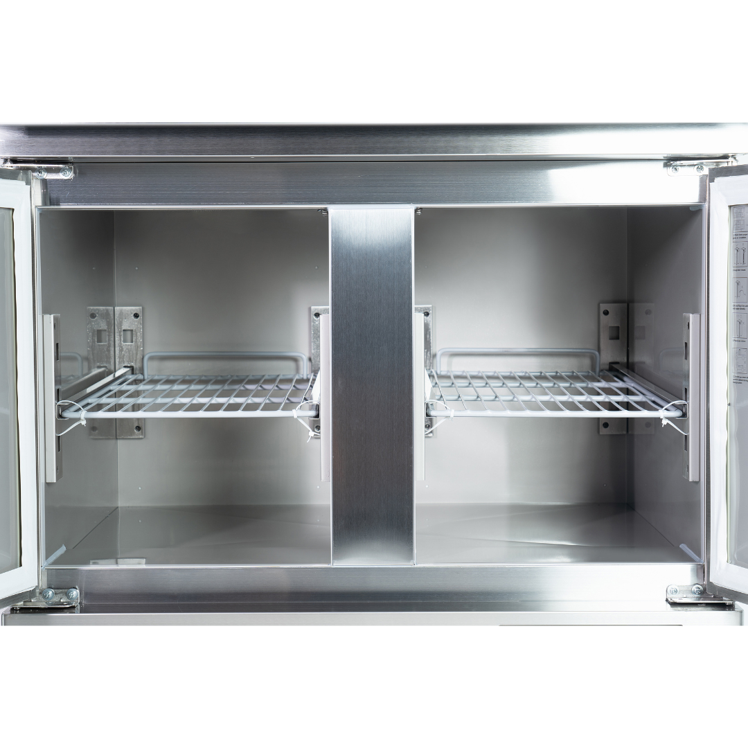 221036 - 2 Door Refrigerated Salad Prep Counter with Stainless Steel Lid and Worktop - 215L (PS200)