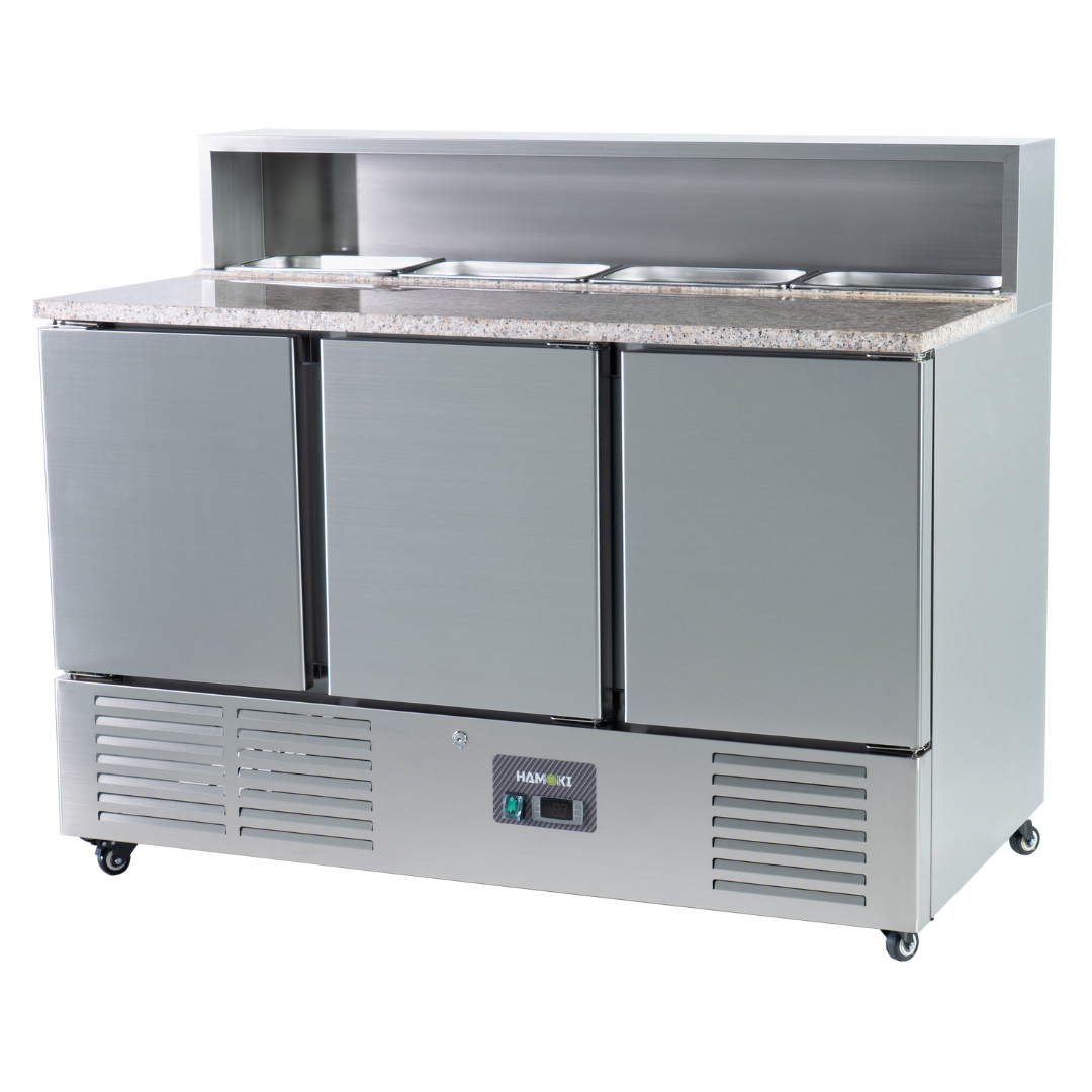 221039 - 3 Door Refrigerated Salad Prep Counter with Granite Worktop - 346L (PS903)