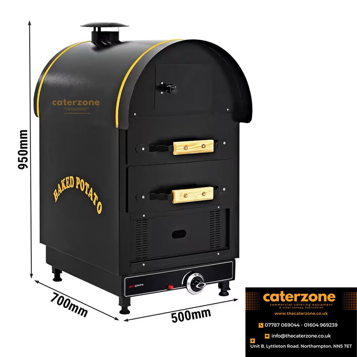 Commercial Gas Jacket Potato Oven Manual Controls - 4.9kW - 500x950x700mm - with 2 drawers-NEW