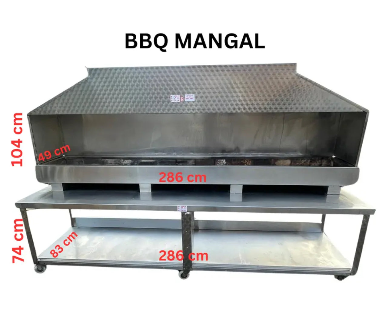 Turkish Mangal BBQ Mangal Charcoal Grill Stainless Steel 286x49x104cm with Table (REFURBISHED)