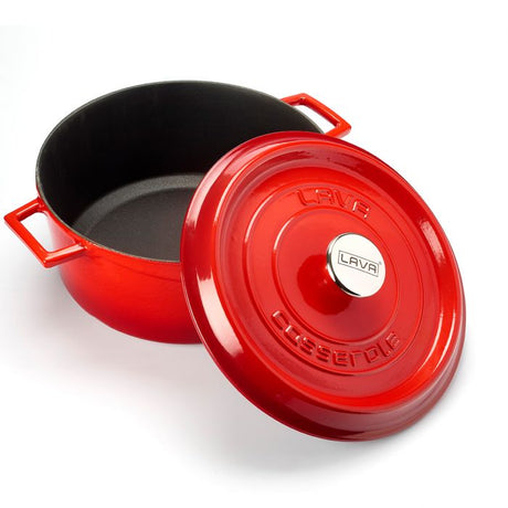 Commercial Catering Equipment - Vibrant Red 24cm Lava Cast Iron Casserole Pan - Perfect for Delicious Meals